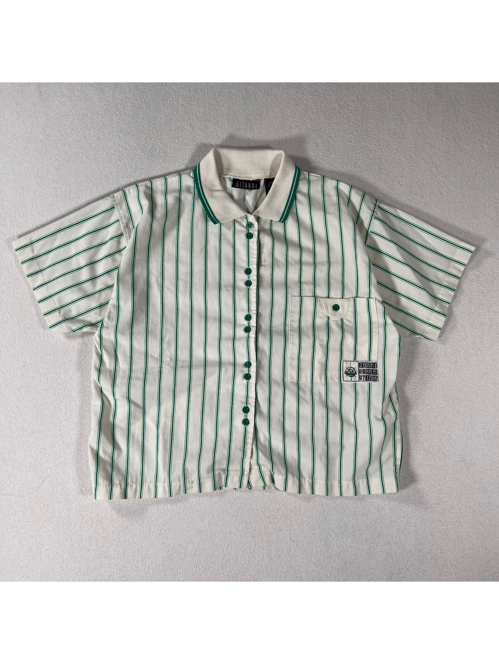 Vintage 90s Gitano cropped green white “Marine” button up